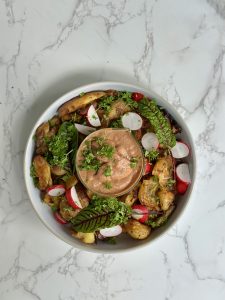 Baked potatoes with savory red bean & spices sauce